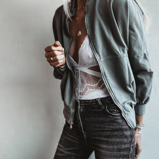 Ultimate zip through LIGHT KHAKI sweat bomber *NEW*