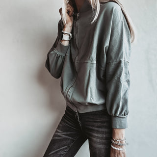 Ultimate zip through LIGHT KHAKI sweat bomber *NEW*