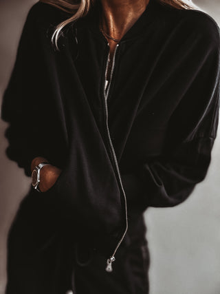 Ultimate zip through BLACK sweat bomber *NEW*