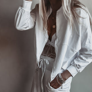 Ultimate zip through WHITE sweat bomber *NEW*