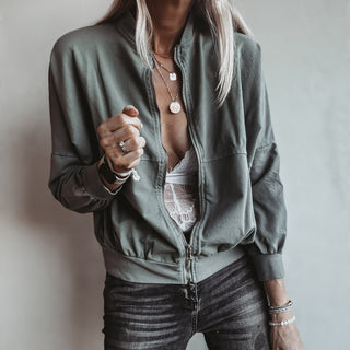 Ultimate zip through LIGHT KHAKI sweat bomber *NEW*