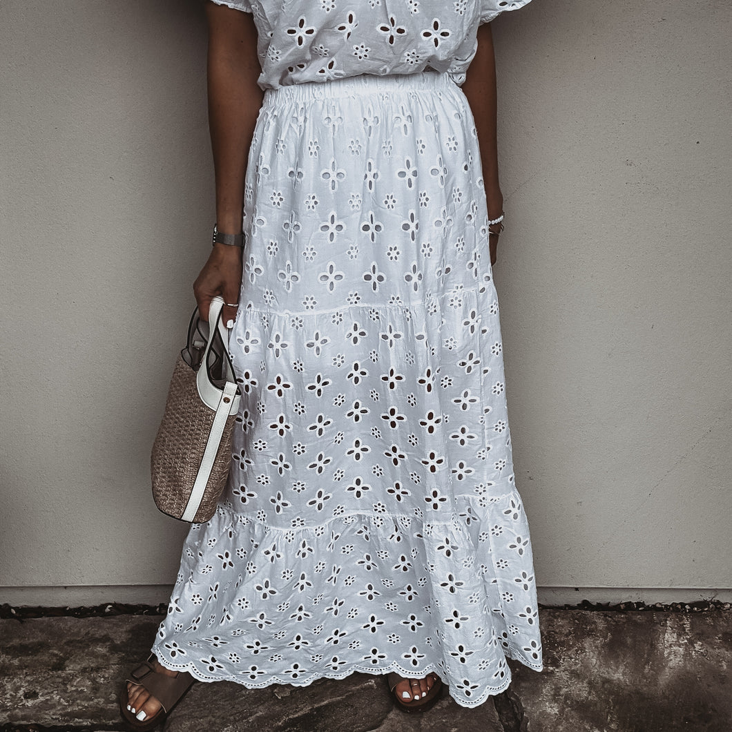 Phoenix broderie anglais WHITE maxi skirt