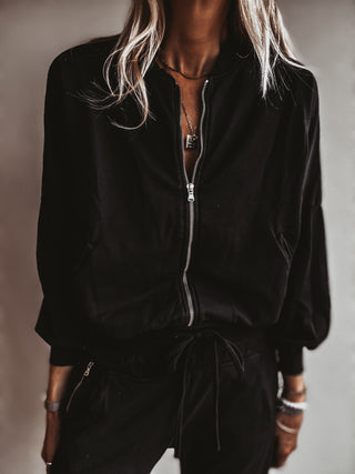 Ultimate zip through BLACK sweat bomber *NEW*
