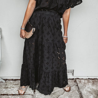 Phoenix broderie anglais BLACK maxi skirt