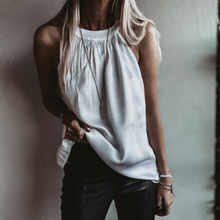 WHITE Satin halterneck