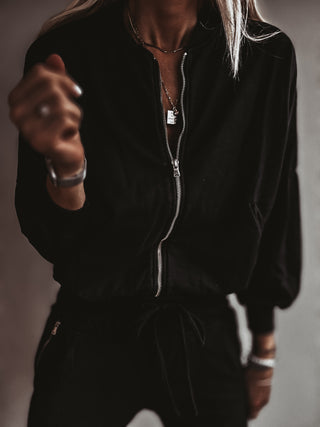 Ultimate zip through BLACK sweat bomber *NEW*