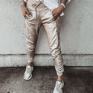 Full faux leather CHAMPAGNE GOLD ULTIMATE joggers