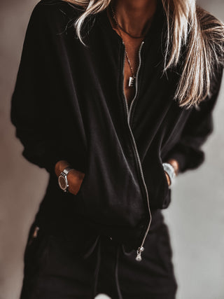 Ultimate zip through BLACK sweat bomber *NEW*