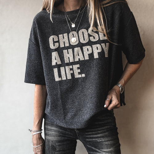 Charcoal  Happy Life vintage short sleeved LOVE sweatshirt  *NEW*