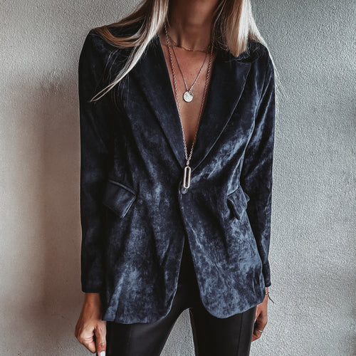 Navy Lyon velvet blazer