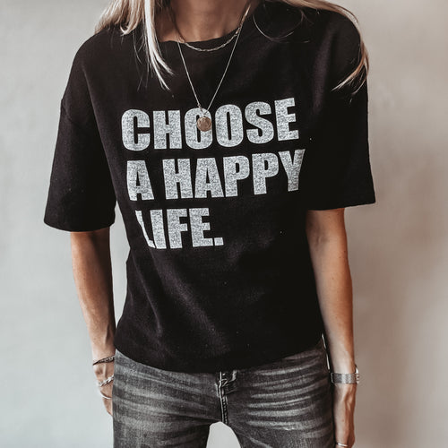 Black Happy Life vintage short sleeved LOVE sweatshirt  *NEW*