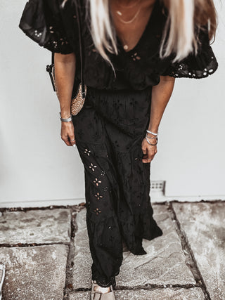 Phoenix broderie anglais BLACK maxi skirt