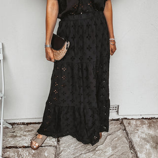 Phoenix broderie anglais BLACK maxi skirt