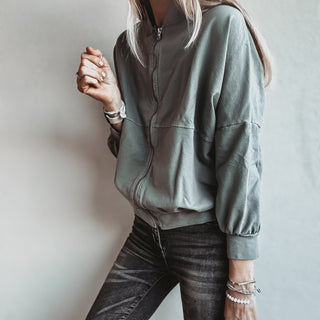 Ultimate zip through LIGHT KHAKI sweat bomber *NEW*