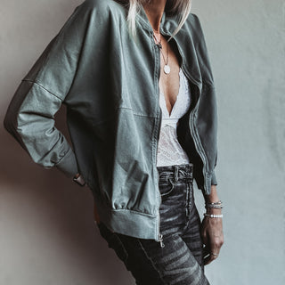 Ultimate zip through LIGHT KHAKI sweat bomber *NEW*