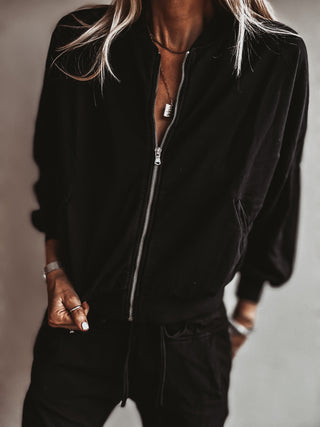 Ultimate zip through BLACK sweat bomber *NEW*