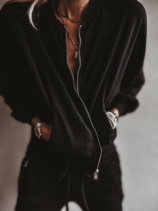 Ultimate zip through BLACK sweat bomber *NEW*