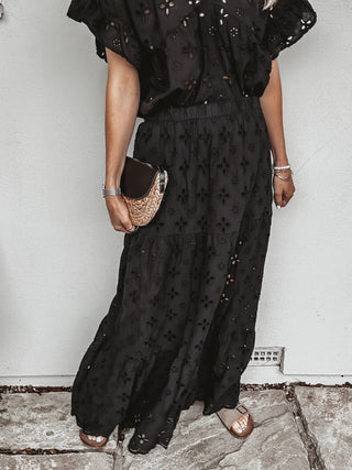 Phoenix broderie anglais BLACK maxi skirt