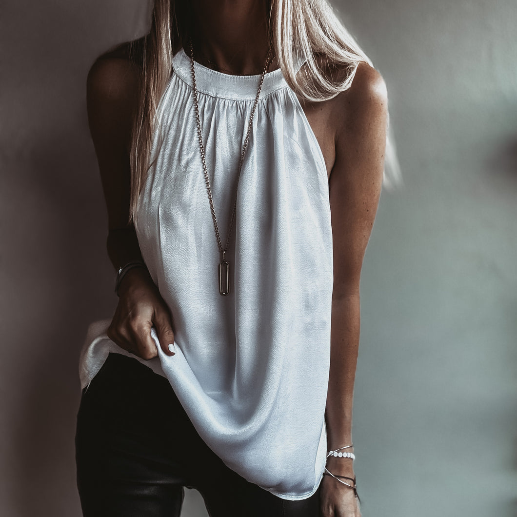 WHITE Satin halterneck