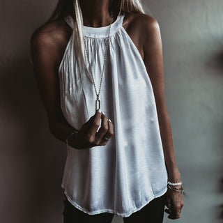 WHITE Satin halterneck