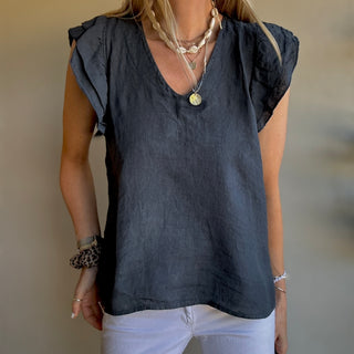 Charcoal Santiago frills linen tee *NEW*