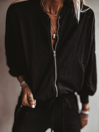 Ultimate zip through BLACK sweat bomber *NEW*