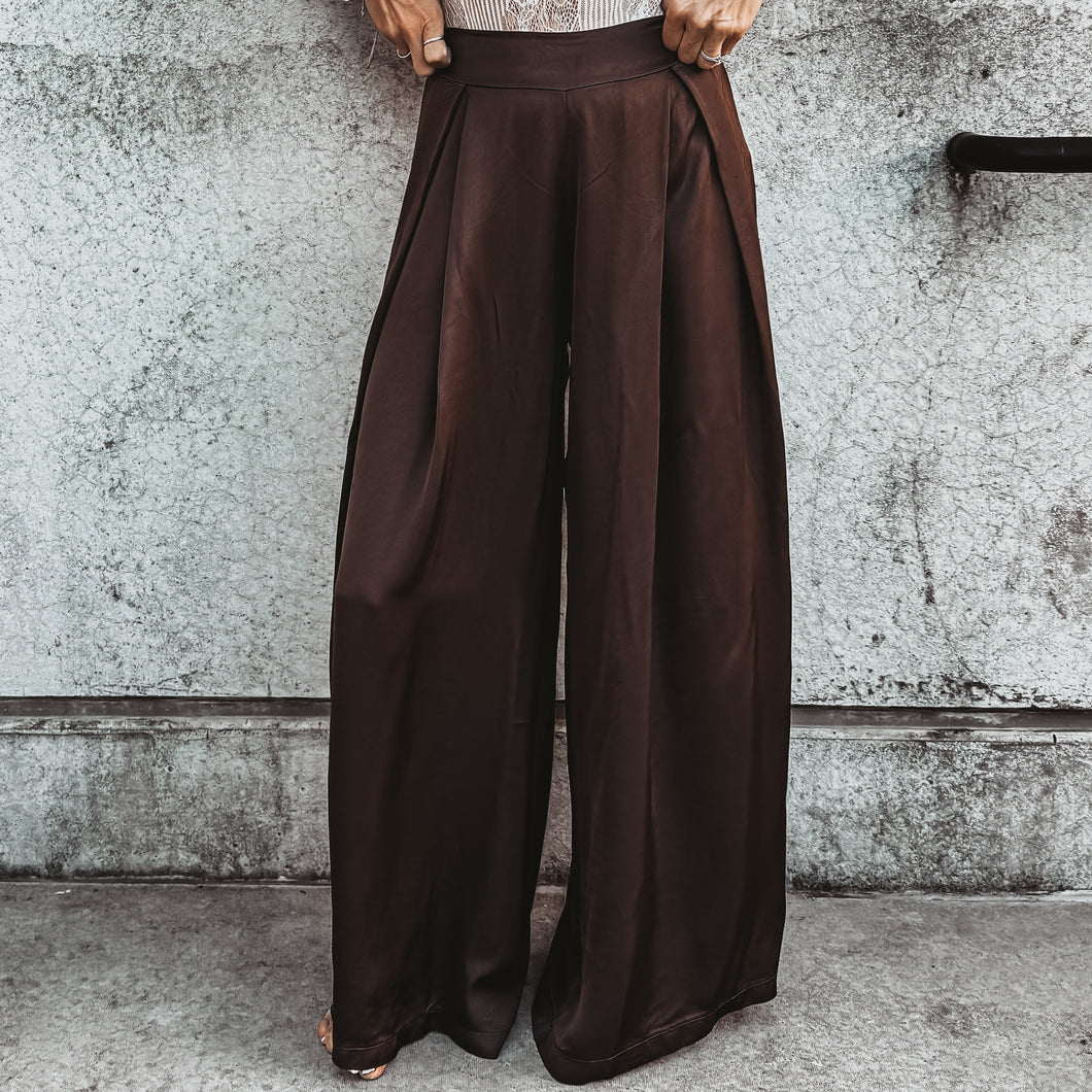 Verona BROWN satin palazzos pants *NEW*