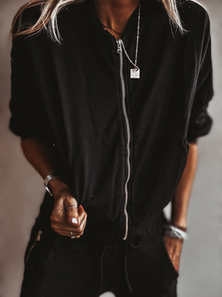 Ultimate zip through BLACK sweat bomber *NEW*