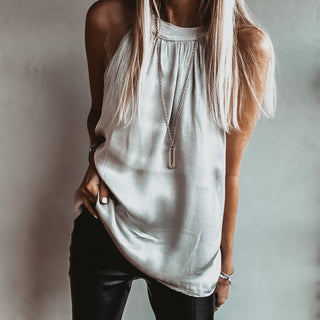 SILVER CHAMPAGNE Satin halterneck  *NEW*