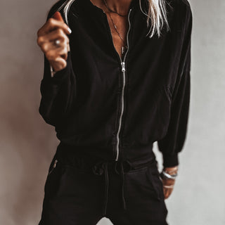 Ultimate zip through BLACK sweat bomber *NEW*