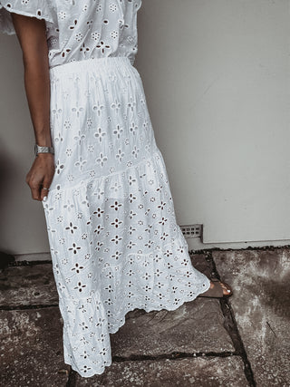 Phoenix broderie anglais WHITE maxi skirt