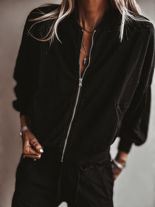 Ultimate zip through BLACK sweat bomber *NEW*