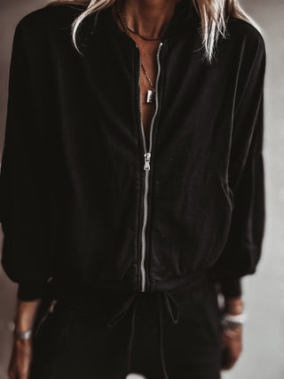 Ultimate zip through BLACK sweat bomber *NEW*