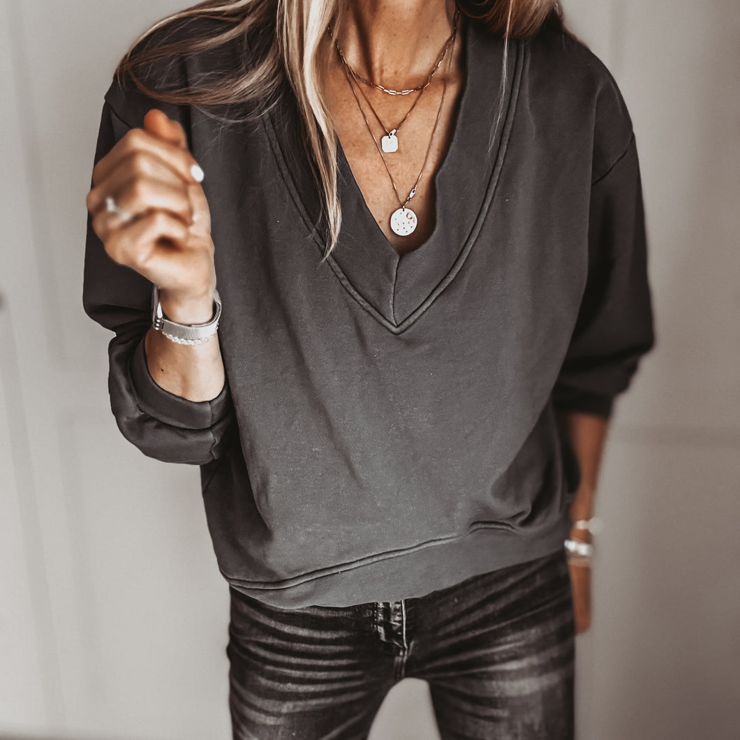 Charcoal Cam V neck sweatshirt *NEW*