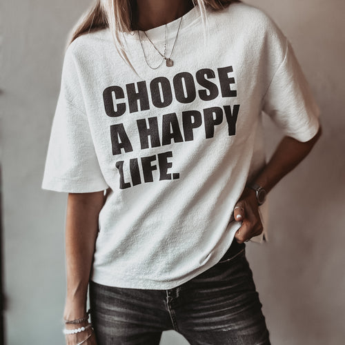 White Happy Life vintage short sleeved LOVE sweatshirt  *NEW*