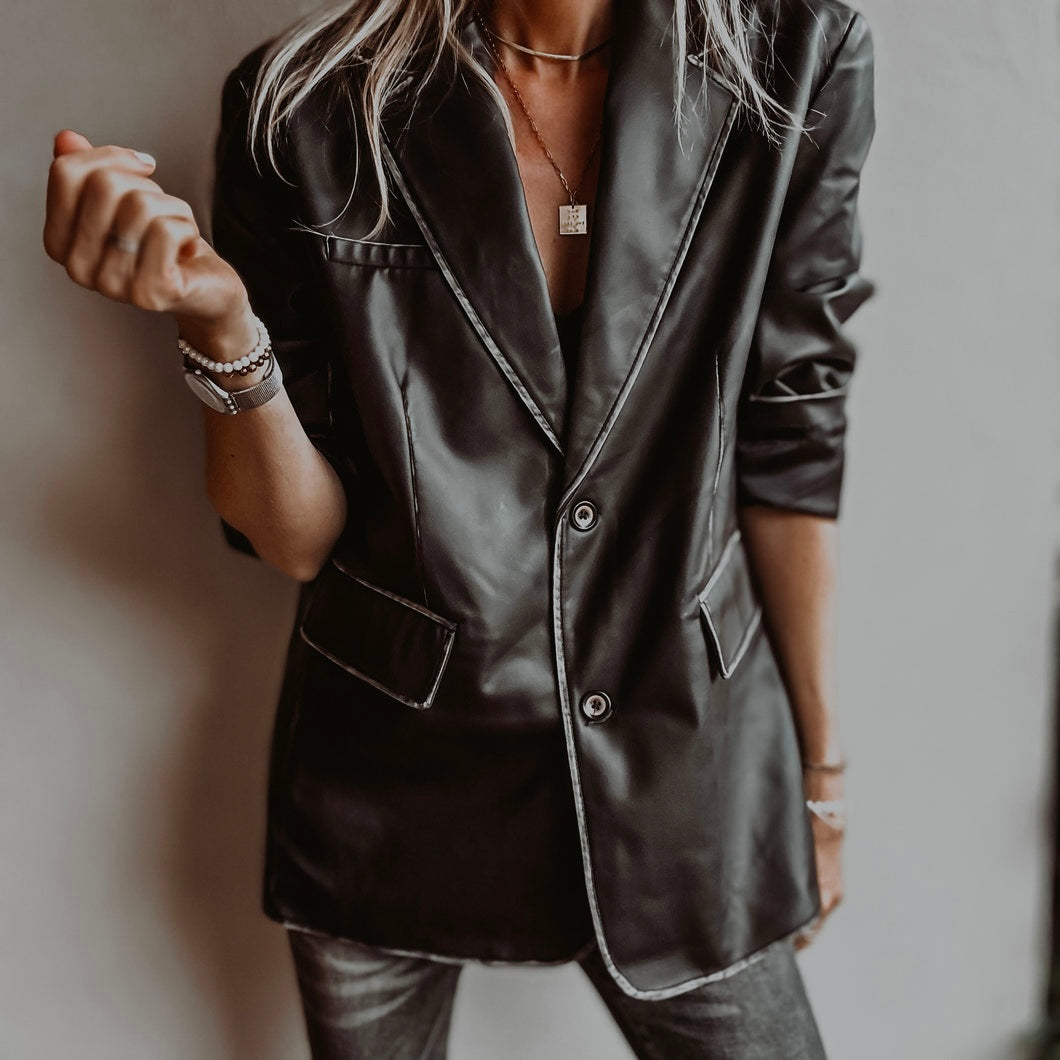 Black faux leather boyfriend blazer *NEW*