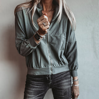 Ultimate zip through LIGHT KHAKI sweat bomber *NEW*