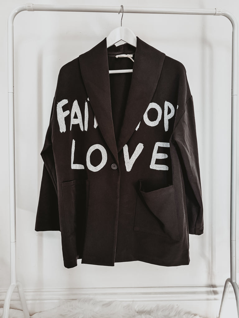 FAITH HOPE LOVE graffiti black blazer – Lucy Dodwell