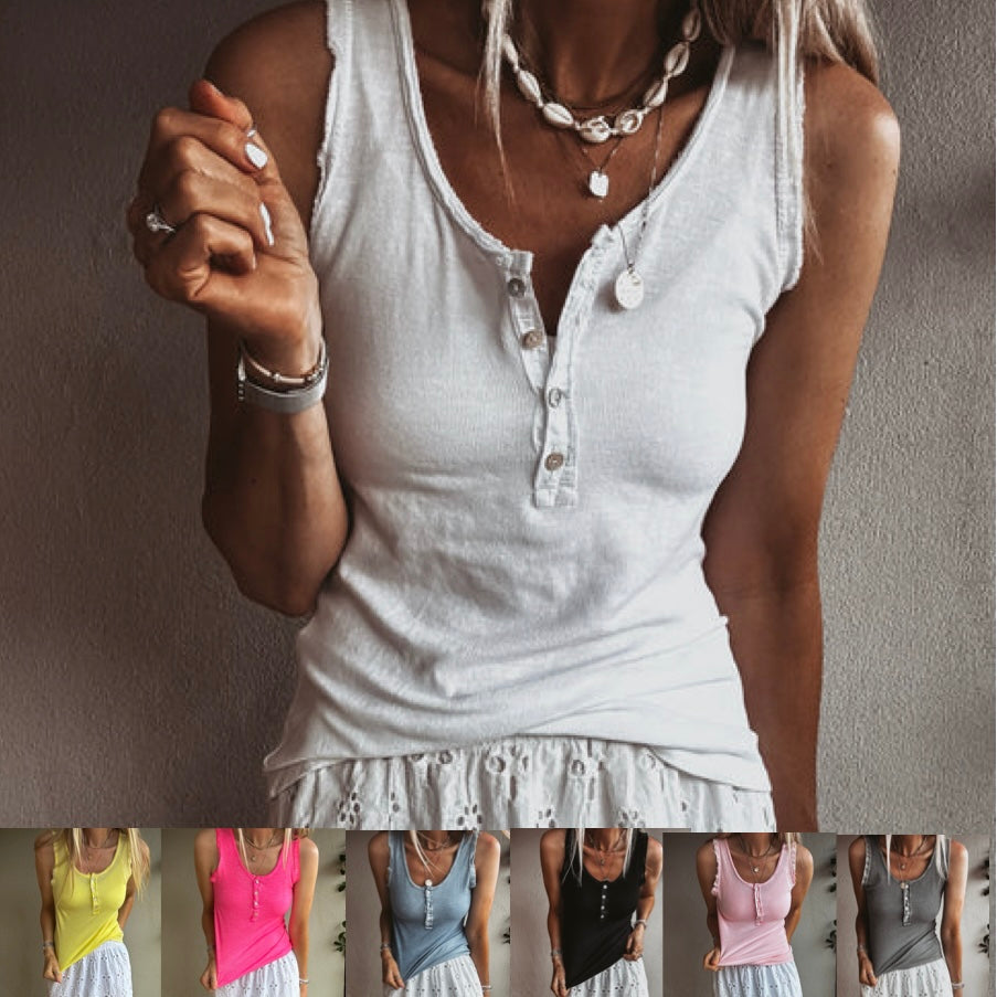IBIZA tank top with buttons *LOTS OF COLOURS AVAILABLE* NEW!!