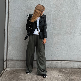 Verona FOREST KHAKI satin palazzos pants *NEW*