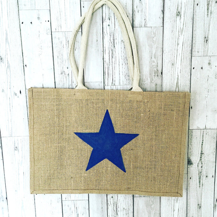Blue star jute shopper bag