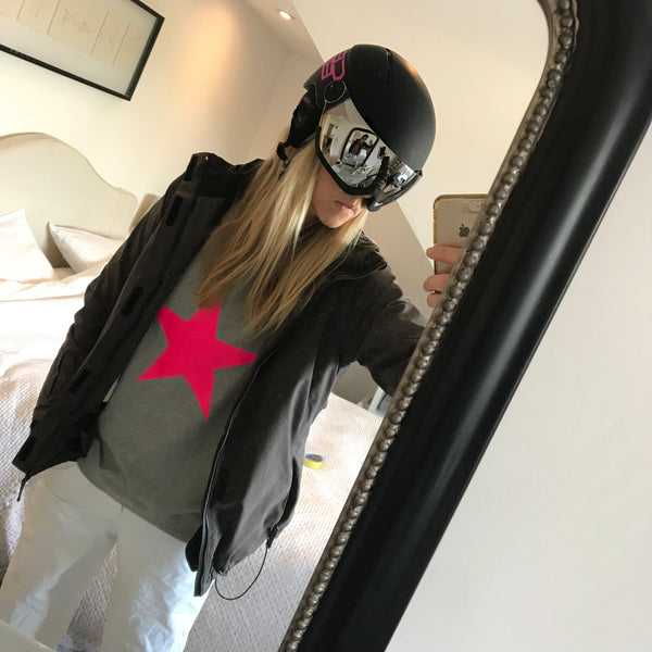 My sweats are perfect as a base layer for skiing!