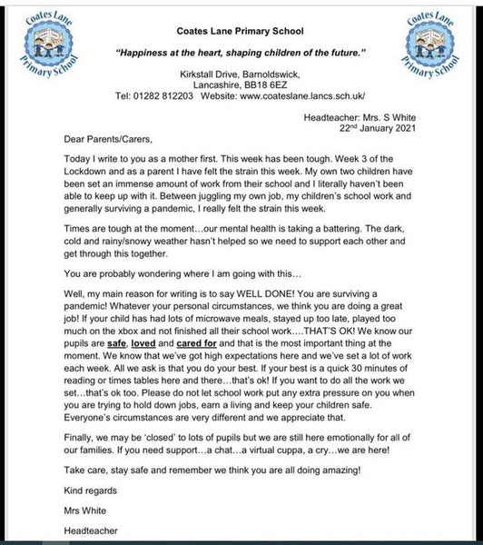 To all parents: a brilliant letter from a headteacher