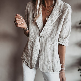 Pinstripe SAND linen blouse blazer *NEW*