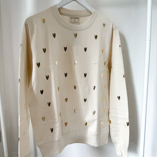 Glitter gold miniature HEARTS on vintage white sweatshirt *NEW*