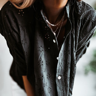 Black Pompano Broderie floaty Blouse *NEW*