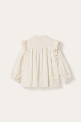 Loryn smocked white linen blouse
