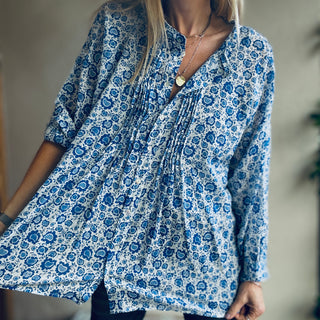 Jaipur blue flowers blouse *NEW*