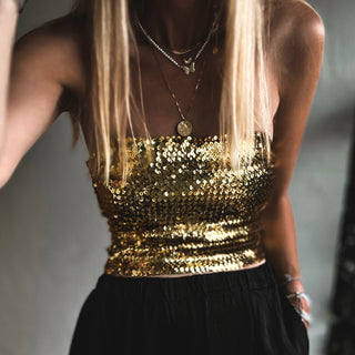 Sassari GOLD sequin mini skirt / strapless top