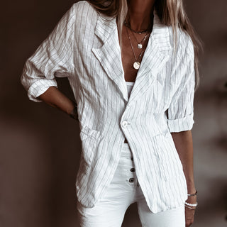 Pinstripe WHITE linen blouse blazer *NEW*